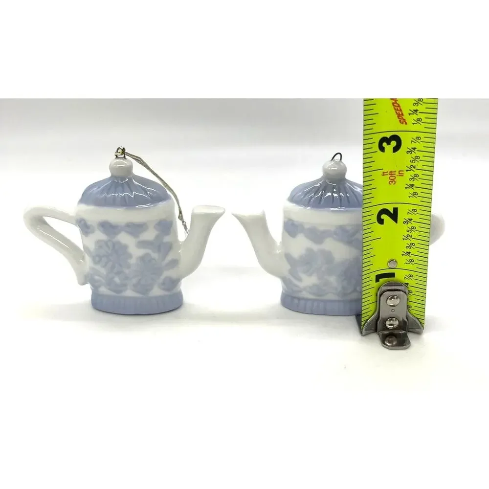 Miniature Blue and White Set of 2 Teapot Ornaments